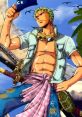 Roronoa Zoro poses confidently, showcasing his iconic style from One Piece: Unlimited Adventure on the Wii.