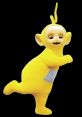 Laa-Laa from Teletubbies, the playful yellow character, running joyfully from the PlayStation game "Play with the Teletubbies.