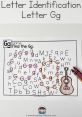 Letter G identification worksheet featuring letters, circles, and a guitar for early learning and fun activities.