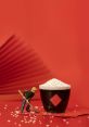 Miniature worker digging in a black bowl of rice with red backdrop, symbolizing the theme of Random 八 and creativity.