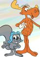 Rocky the flying squirrel and Bullwinkle the moose pose cheerfully, showcasing their classic animated friendship.