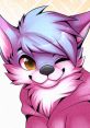 Playful foxy character with vibrant purple fur and a joyful expression, wearing a pink hoodie, exuding furry charm.