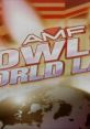 Logo of AMF Bowling World Lanes video game featuring a globe, showcasing global bowling experiences and entertainment.