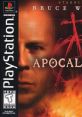 Cover art for "Apocalypse" video game starring Bruce Willis, featuring intense graphics and action elements. PlayStation classic.