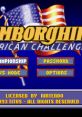 Lamborghini American Challenge title screen highlighting options and gameplay modes in a retro video game setting.