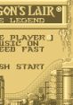 Dragon's Lair: The Legend game menu with player options, music settings, and start button in retro pixel art style.