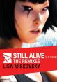 Close-up of a female character from Mirror's Edge with striking makeup, featuring "Still Alive - The Remixes" by Lisa Miskovsky.