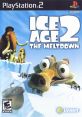 Cover art for Ice Age 2: The Meltdown video game featuring Scrat, Sid, and friends on a snowy landscape.