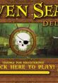 Seven Seas Deluxe game logo featuring a pirate skull and ship wheel, inviting players to register and start their adventure.