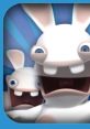 Two playful Rabbids with big smiles and wide eyes, showcasing their fun and quirky personalities in "Rabbids Go Phone Again.