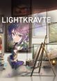 A young artist surrounded by colorful crystals, paintings, and art supplies in the fantasy world of LIGHTKRAVTE Original.