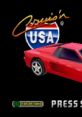 Logo of Cruis'n USA featuring a red sports car and the game's iconic press start prompt for a thrilling arcade experience.