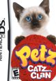 Siamese kitten with blue eyes playing with red yarn, promoting the Petz Catz Clan video game on Nintendo DS.