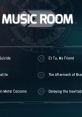 Music room interface featuring tracks from Quantum Suicide, showcasing immersive audio experience for gamers.