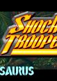 Logo of Shock Troopers ショックトルーパーズ video game, set against a lush jungle background.