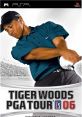 Cover art for Tiger Woods PGA Tour 06 on PSP, showcasing a golfer in action, emphasizing dynamic gameplay and golf expertise.