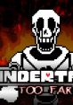 Papyrus from Undertale with fiery background, portraying the theme "Papyrus Has Gone Too Far" in a pixel art style.