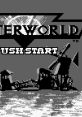 Water World video game title screen featuring 'Push Start' prompt with pixel art of windmills and water backdrop.