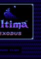 Title screen of Ultima III - Exodus featuring iconic graphics and "PUSH START" instruction for gameplay initiation.