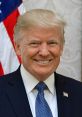 Donald Trump smiles in front of an American flag, showcasing his signature hairstyle and formal attire.