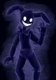 Spooky cartoon character Bonnie waving, with glowing eyes and a big smile, set against a dark, atmospheric background.