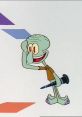 Squidward Tentacles smiles while holding a clarinet and interacting with colorful shapes in a whimsical setting.