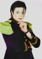 Michael Jackson in a dramatic pose, wearing a stylish military-inspired outfit with vibrant green accents.