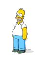 Homer Simpson, the iconic yellow cartoon character, smiling in his classic white shirt and blue pants.