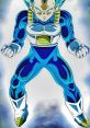 Vegeta in his iconic blue armor, showcasing intensity and power, ready for battle in a dynamic pose.