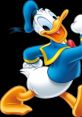 Donald Duck animated character in a joyful pose, wearing a blue sailor suit with a bow tie and a matching hat.