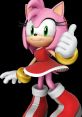 Amy Rose giving a thumbs up, wearing a red dress and iconic boots, showcasing her energetic personality from the Sonic franchise.