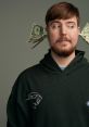 MrBeast posing with money in his ears, wearing a black hoodie, showcasing his fun personality and unique style.