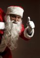 Santa Claus giving a thumbs up, dressed in a traditional red suit with a white fur trim and iconic festive accessories.