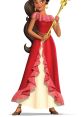 Elena of Avalor in a vibrant red gown, holding her magical scepter, exuding confidence and royalty.