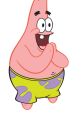 Cheerful Patrick Star, a pink sea star, smiling in green and purple shorts, showcasing his iconic playful personality.