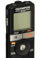 Olympus VN-7200 digital voice recorder with buttons for record, stop, erase, and menu navigation. Sleek black design.