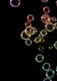 Colorful soap bubbles floating against a black background, showcasing reflections and intricate details of "burbujas.