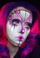 Vibrant artistic makeup featuring pink and purple hues, detailed designs, and captivating visual elements inspired by Adentro.