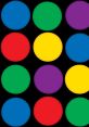 Colorful circles arranged in a grid, featuring red, blue, green, yellow, and purple hues on a black background.