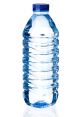 Clear bottled water with a blue cap, showcasing a sleek design and smooth contours for easy handling and hydration.