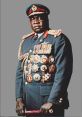 Amin in military uniform adorned with numerous medals, showcasing his authority and historical significance in Uganda.