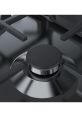 Close-up of a sleek black gas hob control knob on a modern stainless steel cooktop, showcasing its stylish design and functionality.