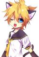 Kagamine Len winking cutely, featuring cat ears and a playful expression, dressed in a stylish sailor outfit.