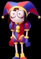 Pomni from "The Amazing Digital Circus," featuring a colorful jester outfit, expressive eyes, and a playful pose.