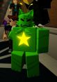 Gnarpy character in Roblox, featuring a vibrant green design and a glowing yellow star on its chest, surrounded by players.