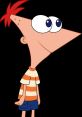 Phineas Flynn from the cartoon, featuring his iconic orange and white striped shirt and playful expression.