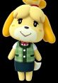 Cute yellow dog Isabelle from Animal Crossing wears a green vest and smiles, embodying friendly community spirit.