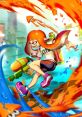 Inkling Girl in action, splashing colors with a water gun, showcasing vibrant art from the Splatoon game series.