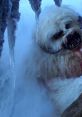 Fierce Wampa monster from Star Wars battles in a snowy landscape, showcasing its icy habitat and intimidating presence.