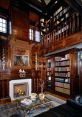 Elegant wooden library with tall bookshelves, a cozy fireplace, and classic decor, perfect for reading and relaxation.